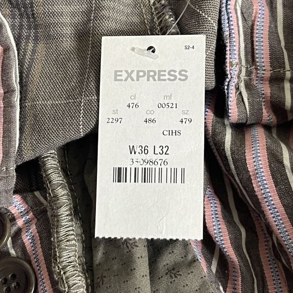 nwt express women's the producer chino size 36x32 5 pocket brown plaid pants - Picture 6 of 16